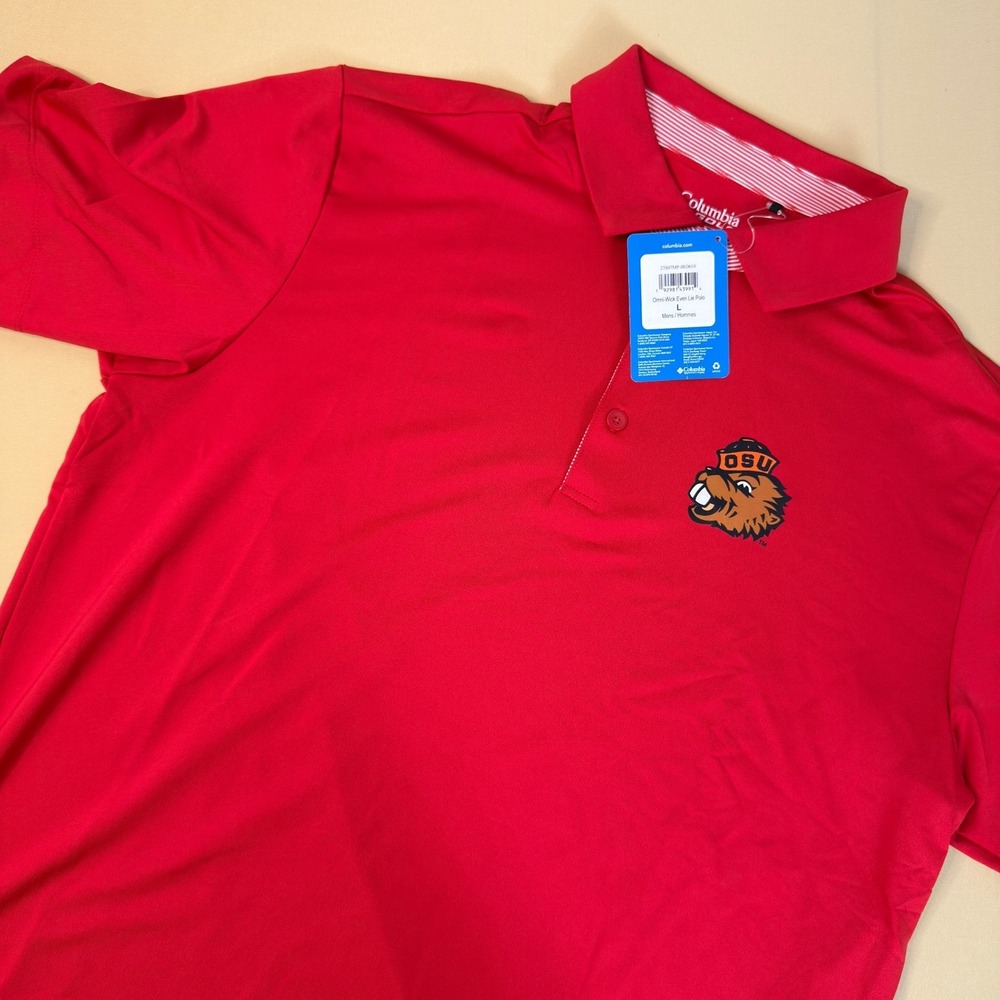 NEW Columbia Golf OSU Beavers Omni-Wick Even Lie Polo Shirt Mens Large L Red NWT